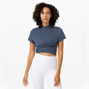 Lululemon Time to Restore Mock Neck Short Sleeve- Iron Blue/Speckled White -6